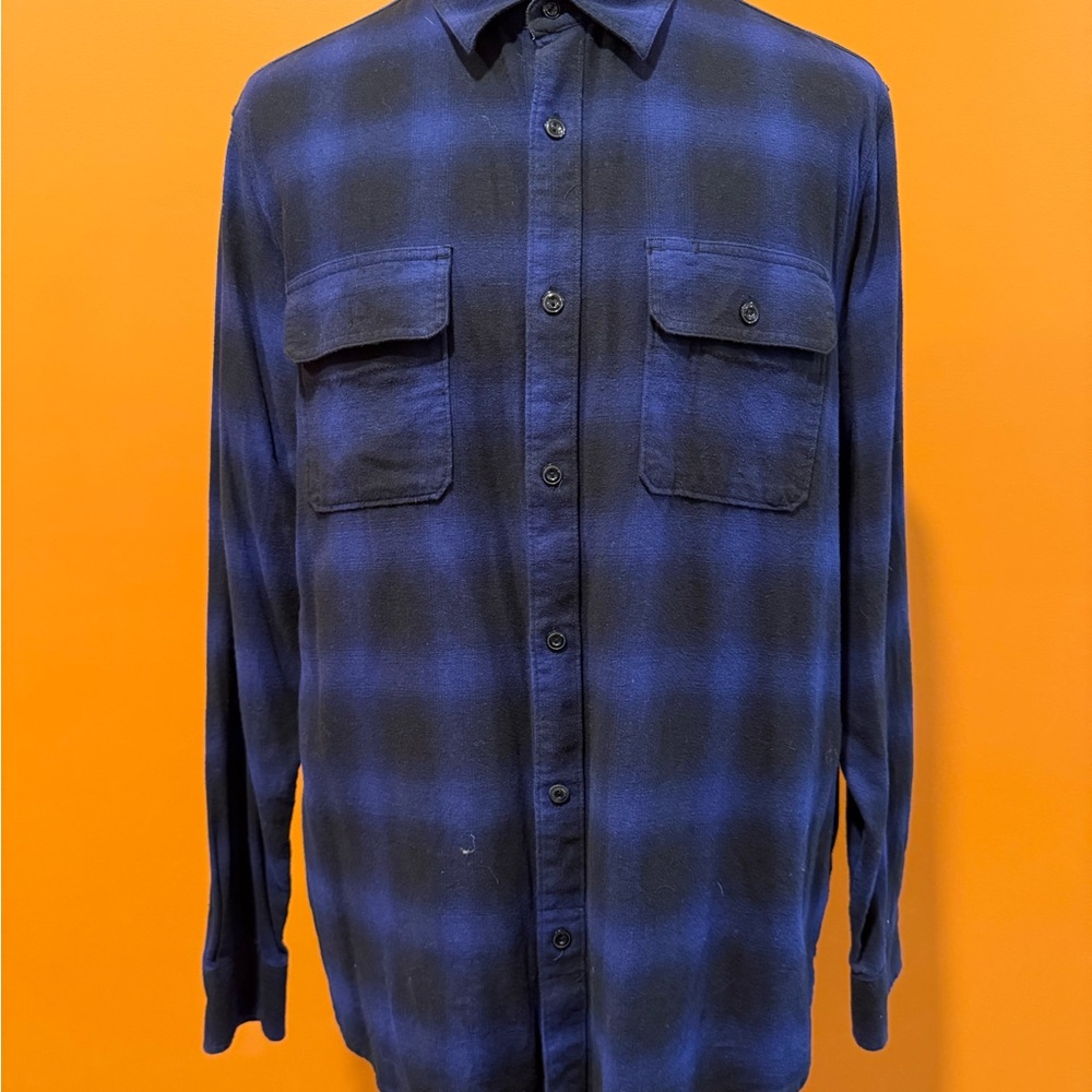 Lucky Brand Cobalt Blue/Black Button Down Flannel Sport Shirt